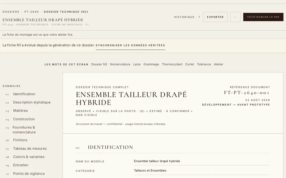 Dossier technique N2 — onze sections